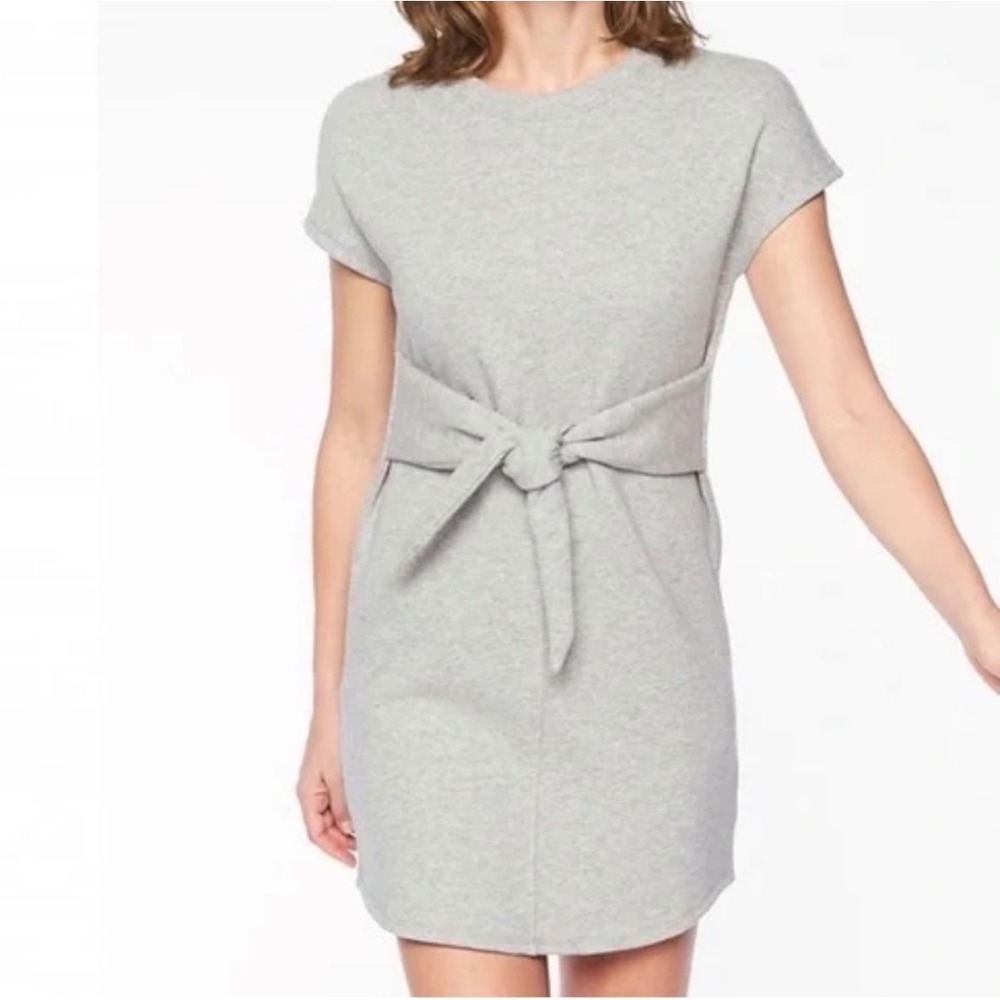 Athleta Grey Embrace Dress‎ Terry Tie Waist Short Sleeve XXS Heathered Grey